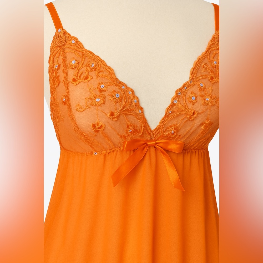 Orange Sheer Lace Sequin Babydoll Chemise • XL - Picture 2 of 6